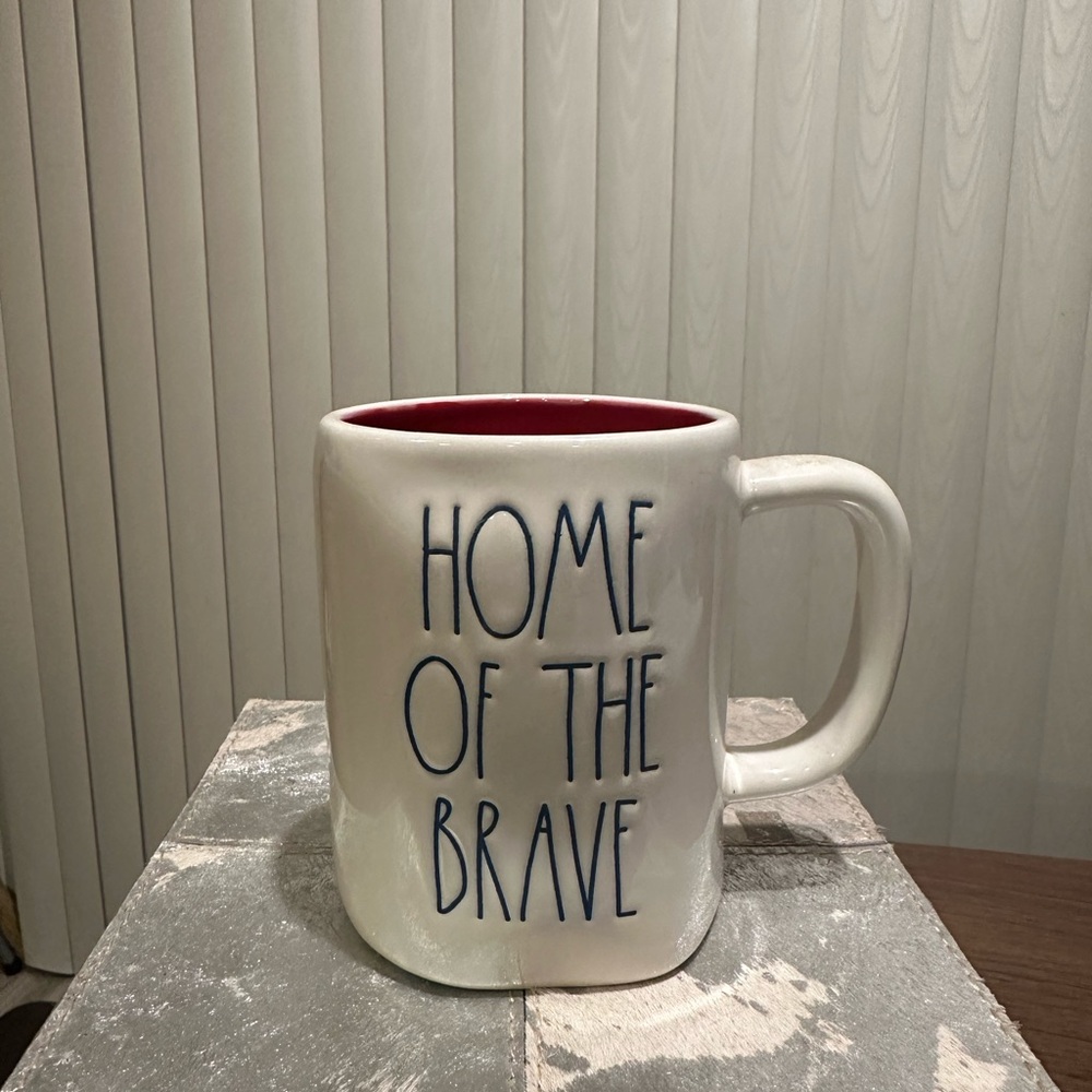 Rae Dunn White and Red 'Home of the Brave' Mug